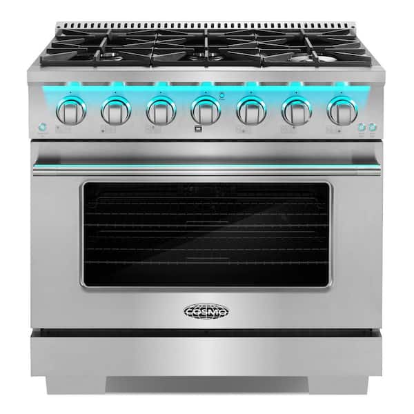 36 in. Vista Collection 5.4 cu. ft. Gas Range, 6-Burners, Convection Oven, LED Light Panel in Modern Stainless Steel