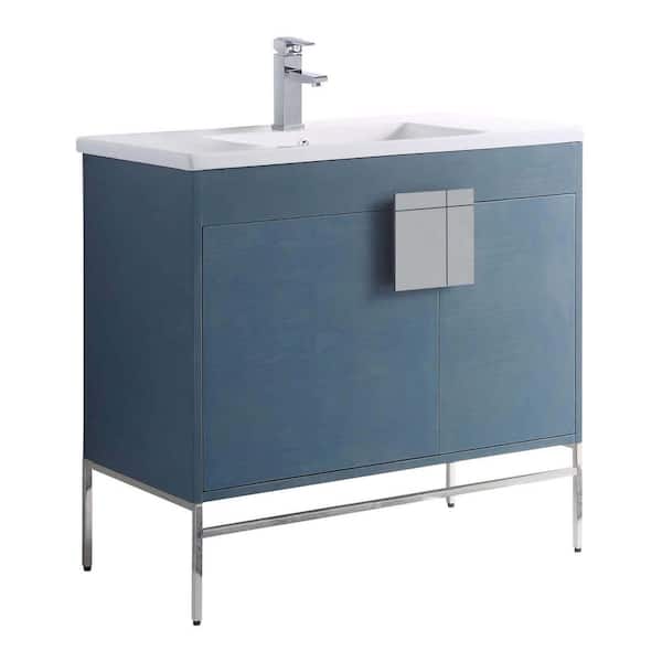 FINE FIXTURES Shawbridge 36 in. W x 18.11 in. D x 33.5 in. H Bath Vanity in French Blue with Ceramic Vanity Top in White