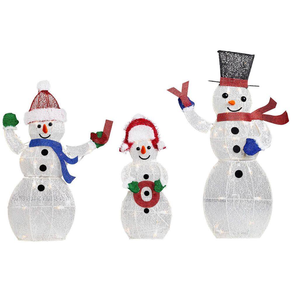 out RIN様 ホワイト シャビー* クリスマス ガーデン Northlight Lighted Glittering Mesh JOY Snowmen Outdoor Christmas