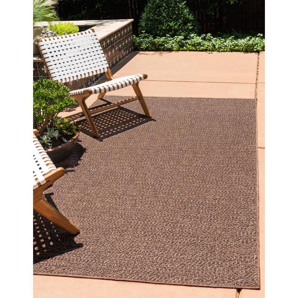 Brown Synthetic Stripe Outdoor Area Rug 7' x 10'
