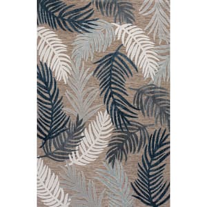 Montego High-Low Tropical Palm Brown/Navy/Ivory 3 ft. x 5 ft. Indoor/Outdoor Area Rug
