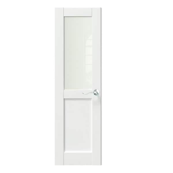 24 in. x 80 in. MDF Wood, Primed, White, 1/2 Lite, Frosted Glass Interior Door Slab With Silver Curved Doorknob