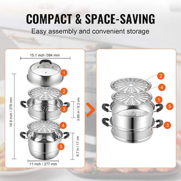 1 Sets Layer 2 Tiers Stainless Steel Food Steamer Pot Soup Steam