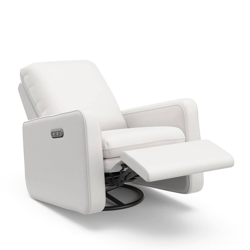 Ivory Basketweave Fully Upholstered Power Recliner Swivel Glider