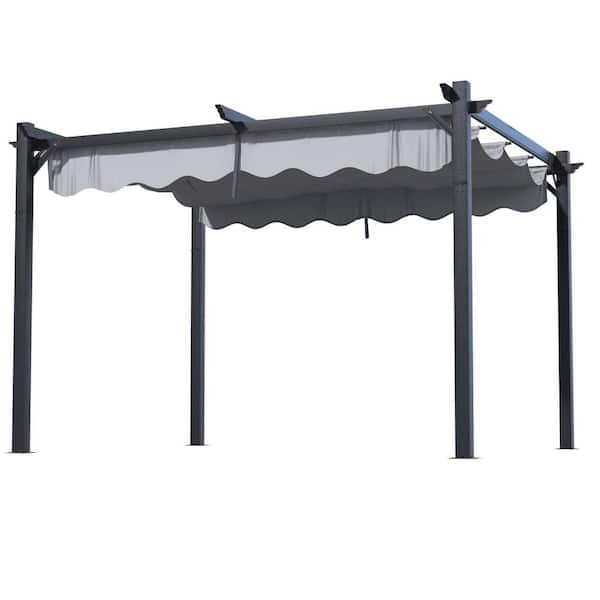 10 ft. W x 12 ft. D Gray Outdoor Patio Pergola with Retractable Sun Shade Canopy Cover
