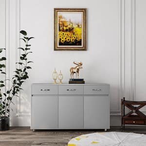 52.36 in. W Gray32.08 in. Height Rectangle MDF Board Side Table with 3-Drawers and 3-Doors