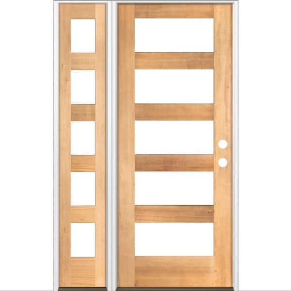 Krosswood Doors 50 in. x 80 in. Modern Hemlock Left-Hand/Inswing Clear Glass Clear Stain Wood Prehung Front Door with Left Sidelite