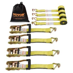 Ratchet Tie Down Straps (4PK), 5000 lb. Break Strength, Double J Hook Includes 4 Premium 2in. x 15ft. Rachet Tie Downs