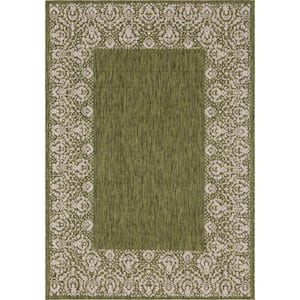 Outdoor Floral Border Green 7 ft. x 10 ft. Area Rug