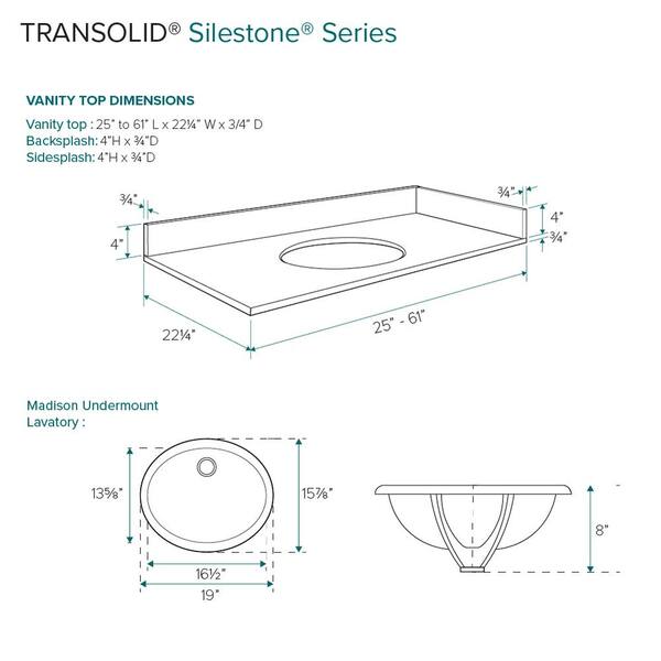 Transolid Silestone 57.5 in. W x 22.25 in. D Quartz White