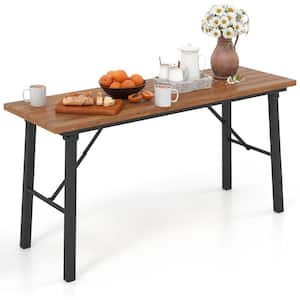 59 in. Folding Brown Acacia Wood Picnic Table with Metal Frame