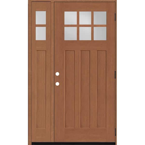 Steves & Sons Regency 53 in. x 80 in. 6-Lite Top Lite Clear Glass LHOS Wheat Mahogany Fiberglass Prehung Front Door 14 in. Side Lite