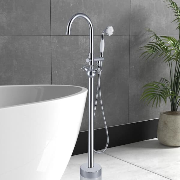 2-Handle Freestanding Tub Faucet with Hand Shower Head in Chrome