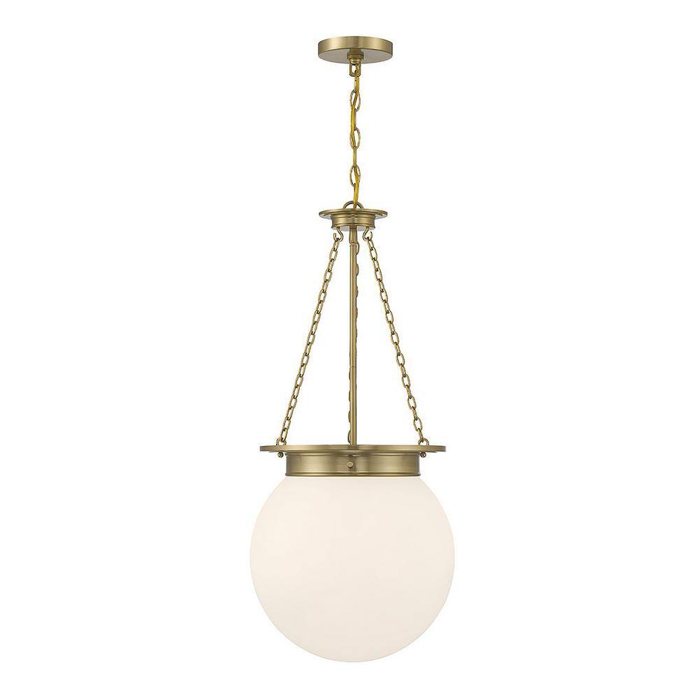 Elegant Globe 3-Light Pendant in Warm Brass with White Opal Glass