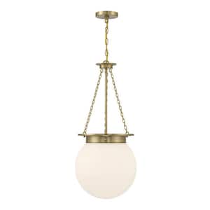 Manor 13.50 in. W x 31 in. H 3-Light Warm Brass Standard Pendant Light with White Opal Glass Shade