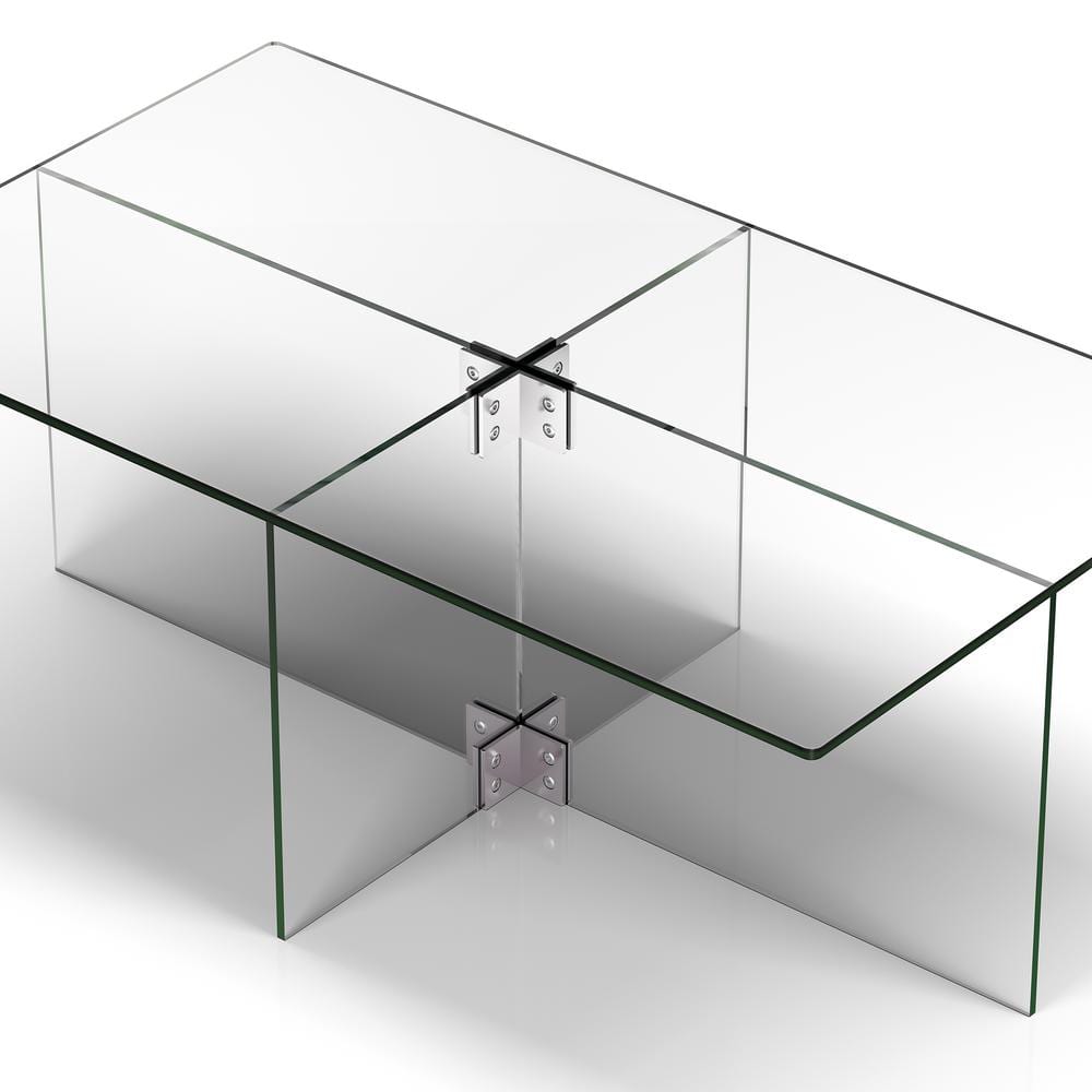 Elegant 42'' Clear Glass Rectangular Coffee Table with Steel Base