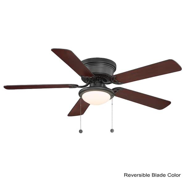 Brushed Nickel Ceiling Fan Low-Profile w/ Frosted Dome Light Kit Hugger 52 in 