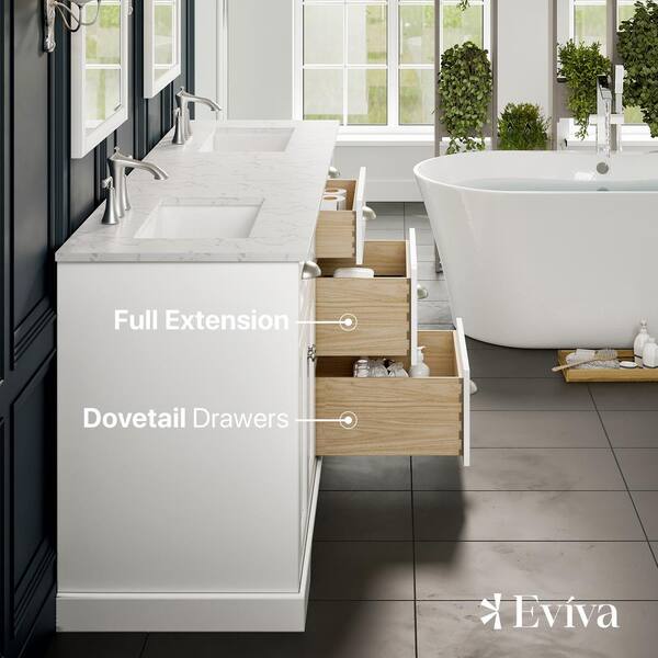 Eviva Epic 72 in. Double Sink White Bath Vanity with White