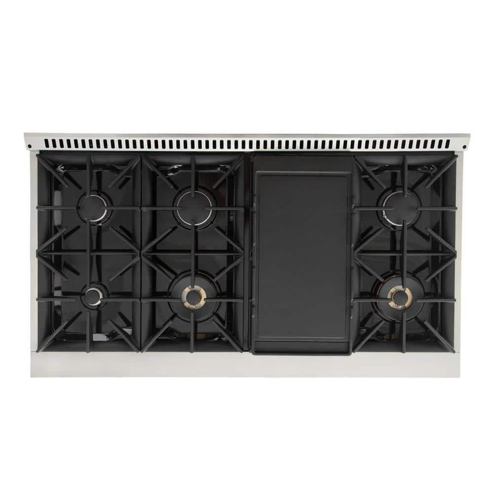 48" Stainless Steel Freestanding Natural Gas Range with Double Oven and Griddle