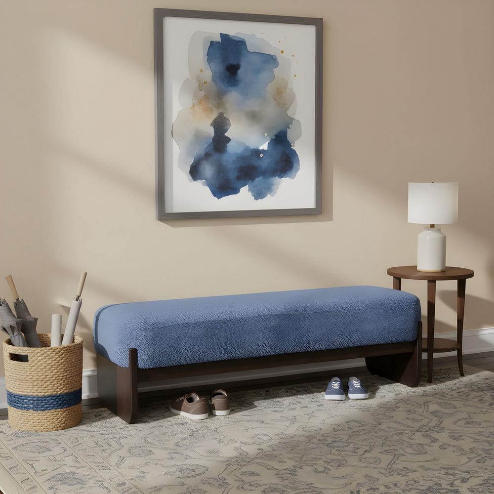 Oakridge Modern Blue Plus Brown Fabric Upholstered Rectangular Ottoman with Wood Legs