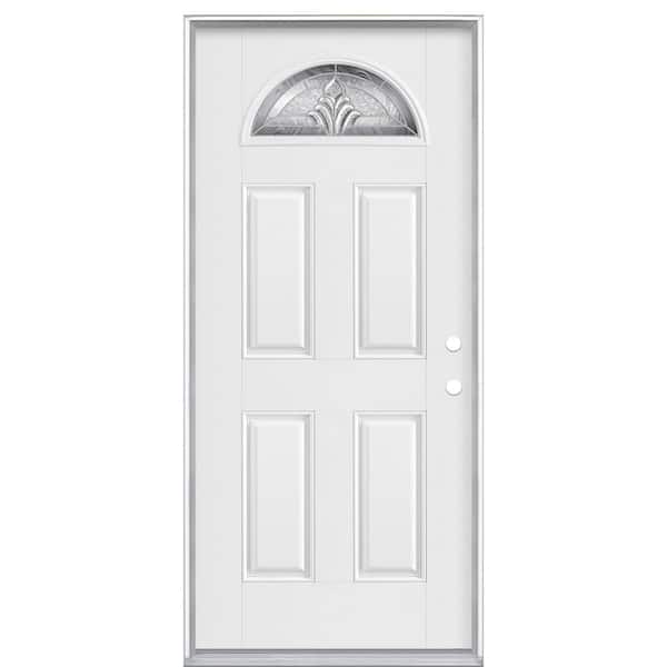 Masonite 36 in. x 80 in. Left-Hand Inswing Providence Fan Lite Primed Fiberglass Prehung Front Exterior Door with No Brickmold
