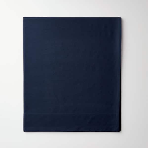 The Company Store Company Cotton Navy Solid 300-Thread Count Cotton Percale Twin/Twin XL Flat Sheet