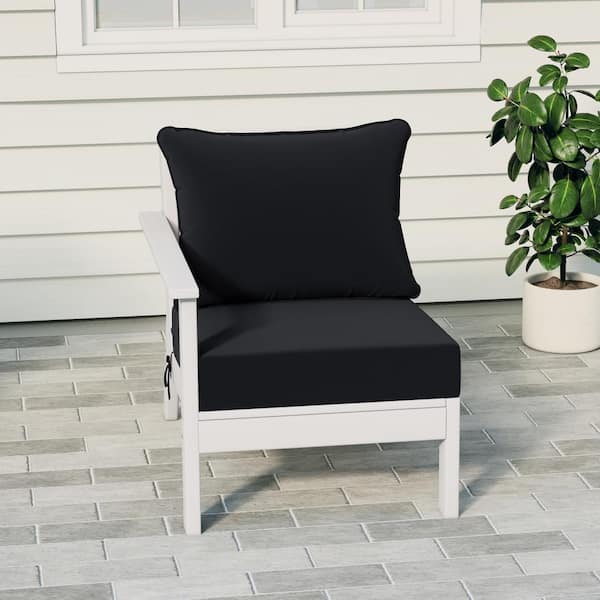 Birchwood Outdoor Patio Deep Seating Left Facing Arm HDPE Lounge Chair in White with Black Cushions