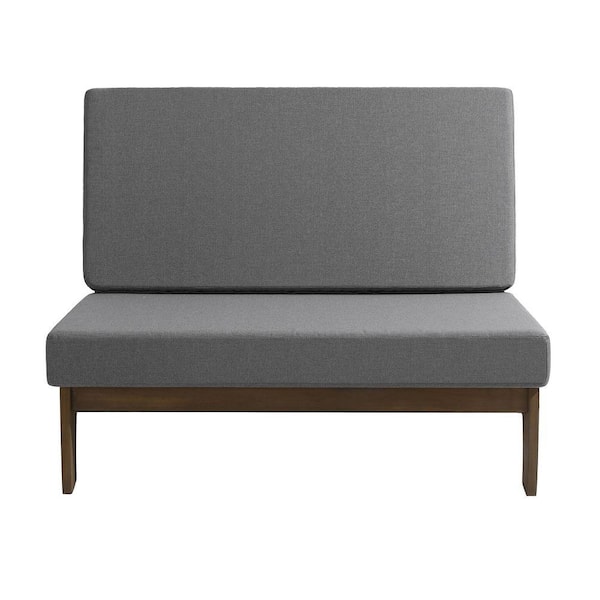 Teak Color Solid Wood Frame Outdoor Loveseat Sofa with Removable Gray Cushions
