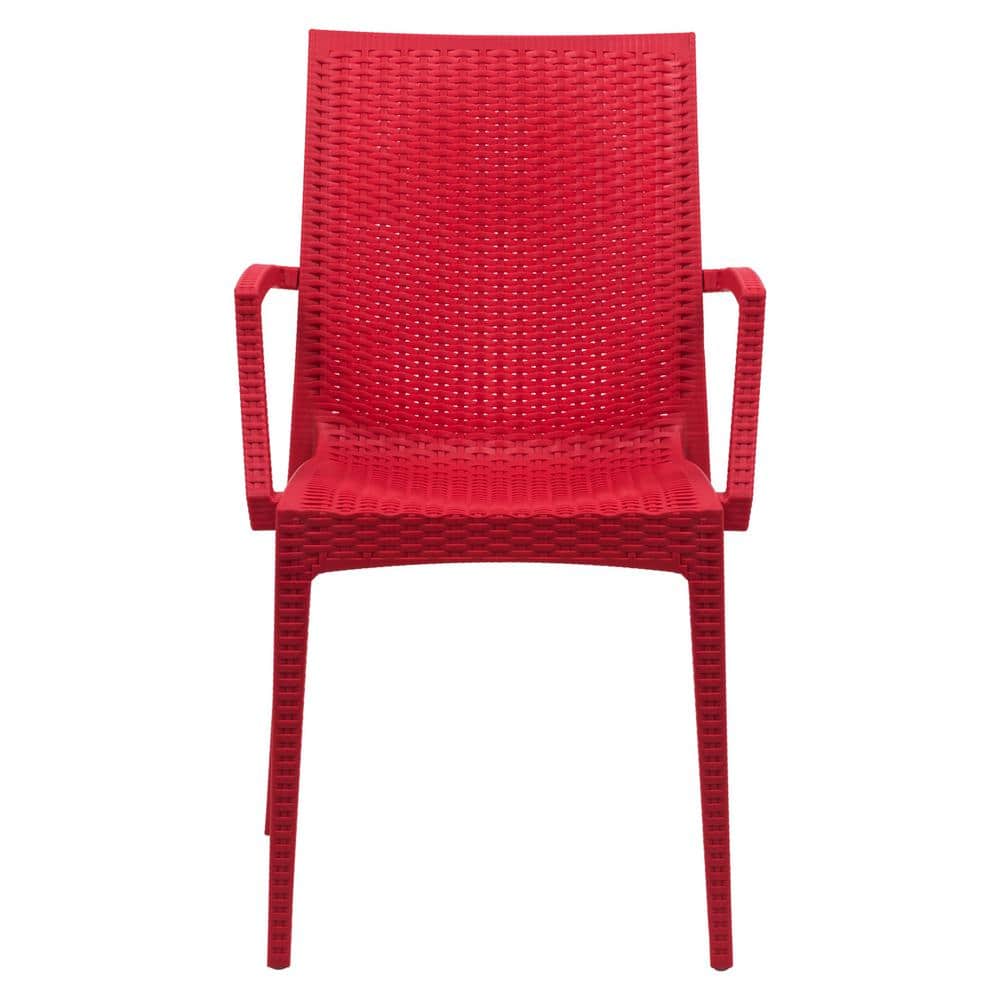 Modernist Red Weave Indoor/Outdoor Dining Chair Set of 2