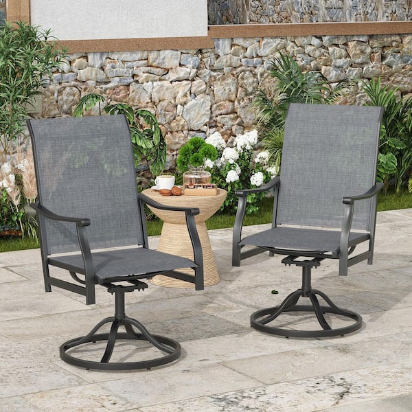 Textilene Swivel Outdoor Patio Dining Chairs Set of 2,360° Swivel All Weather Outdoor Dining Chairs Gray