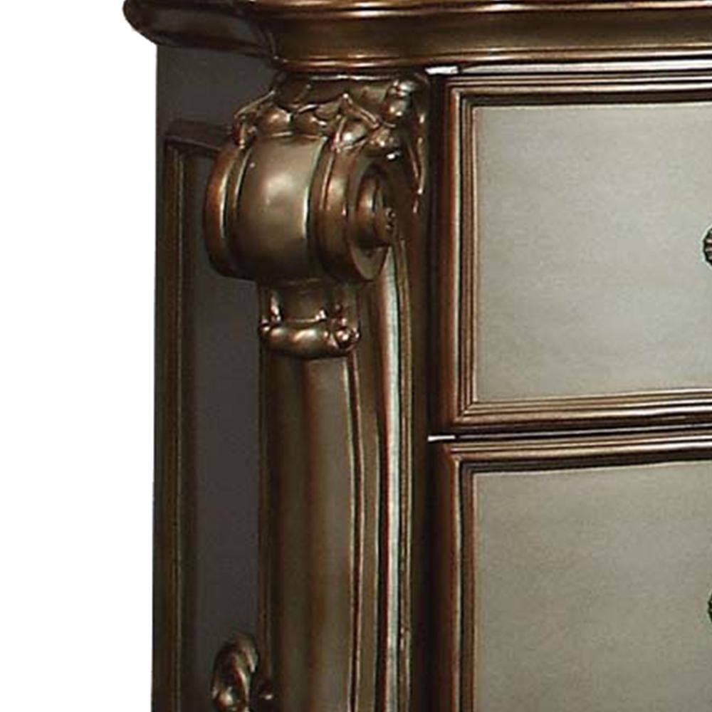 Vendome Antique Gold Patina and Bone Two-Drawer Nightstand