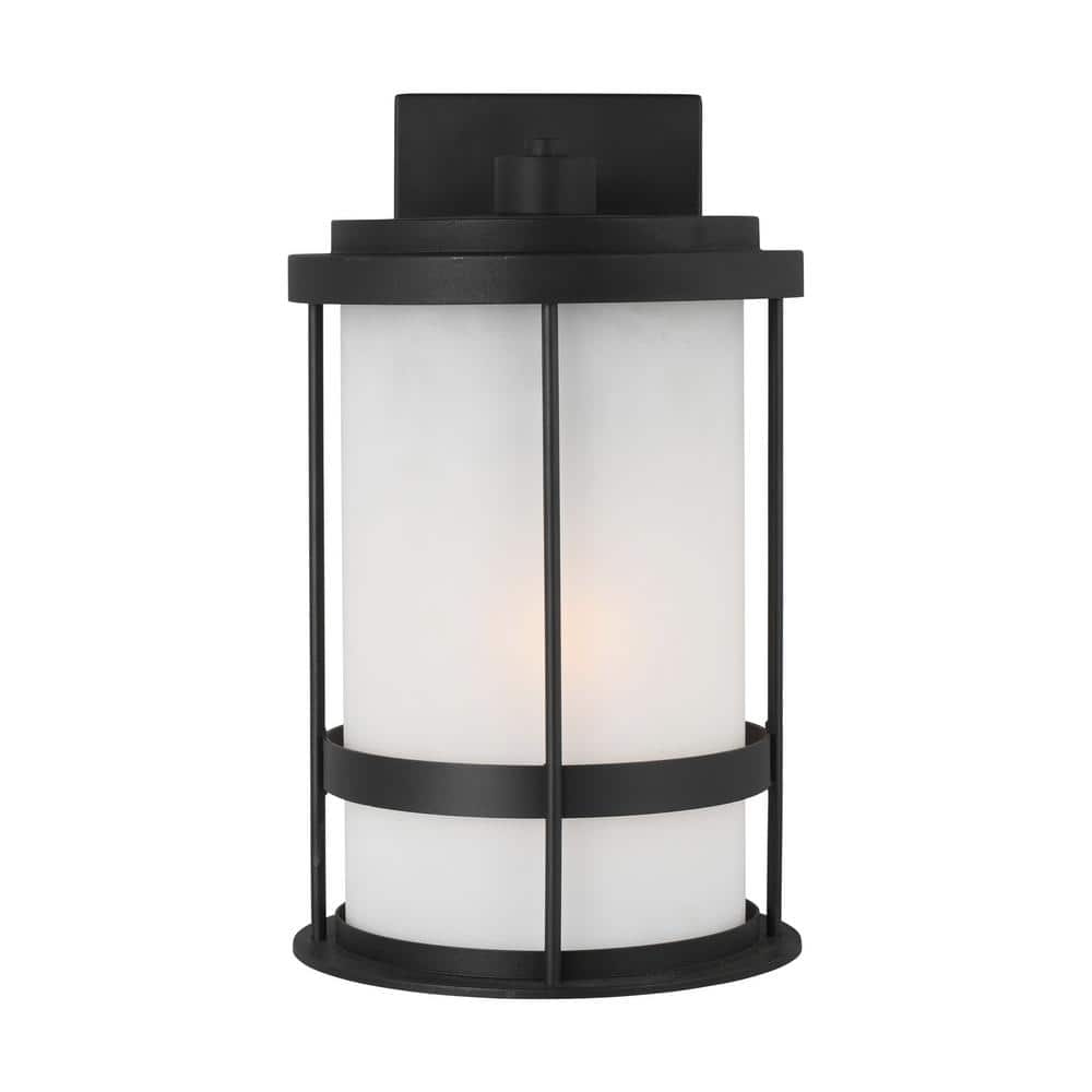 Black Satin Etched Glass Cylinder Outdoor Wall Lantern