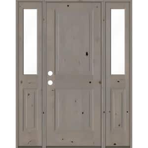 58 in. x 80 in. Rustic Knotty Alder Right-Hand/Inswing Clear Glass Grey Stain Square Top Wood Prehung Front Door