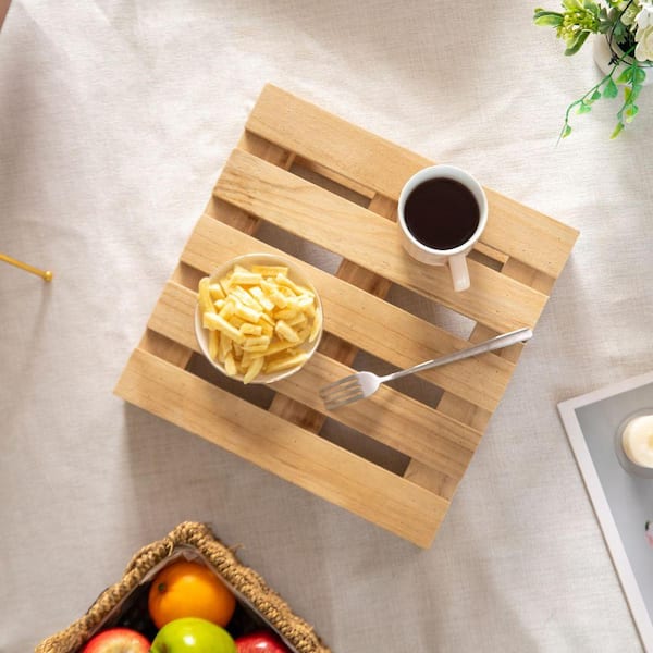 13 in. Rustic Wooden Pallet Display Stand Natural Wood Riser for Home Decor, Centerpiece, Candle or Dessert, Beige