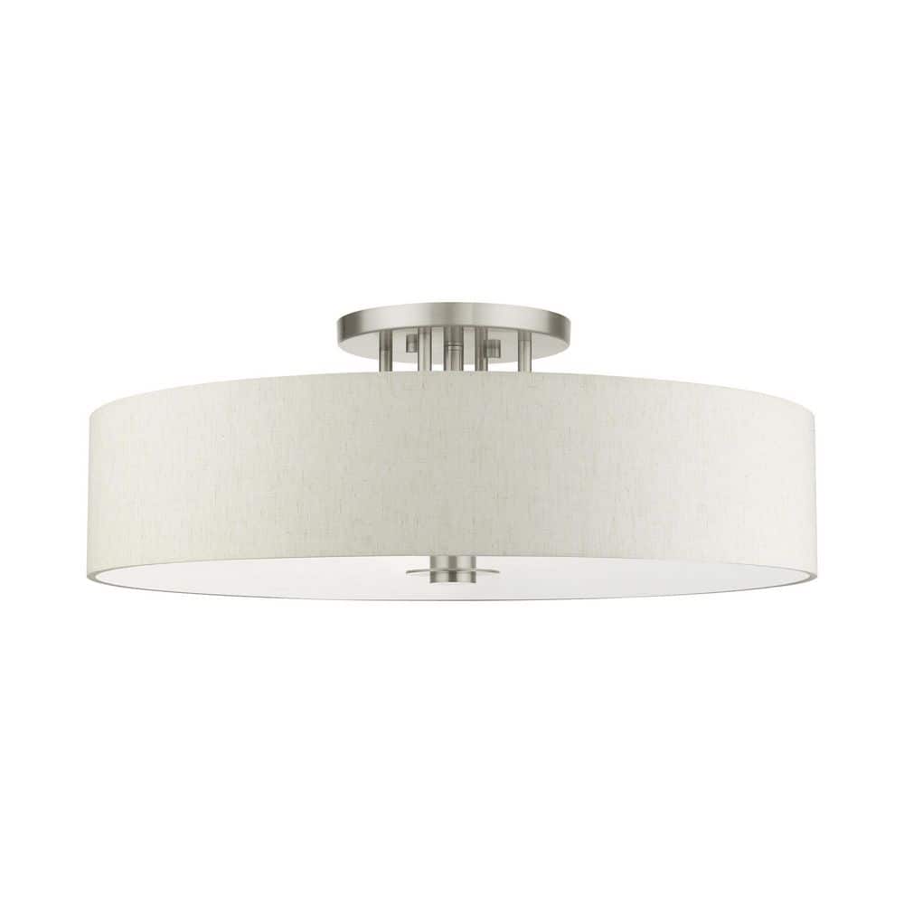 Modern Brushed Nickel 6-Light LED Drum Semi-Flush Mount