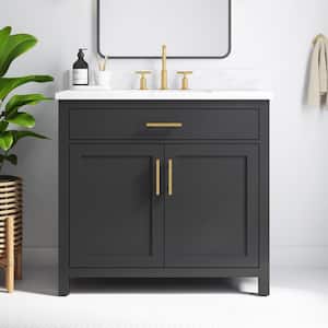 Bonheur 37 in W x 22 in D x 35 in H Single Sink Bath Vanity in Black With White Engineered Stone Top