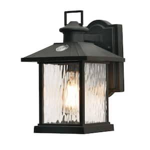 Lennon 1-Light Black Outdoor Wall Lantern Sconce with Clear Glass Shade