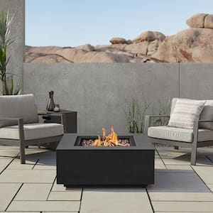 Aegean 36 in. W X 15 in. H Outdoor Square Powder Coated Steel Propane Fire Pit in Black with Lava Rocks