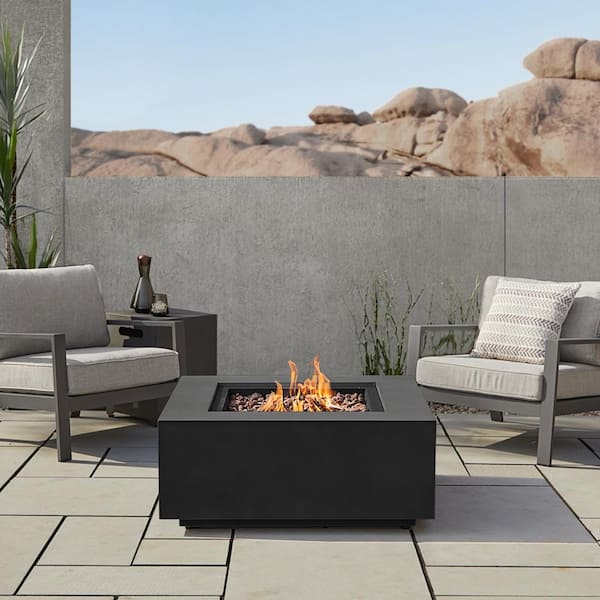 Real Flame Aegean 36 in. W X 15 in. H Outdoor Square Powder Coated Steel Propane Fire Pit in Black with Lava Rocks