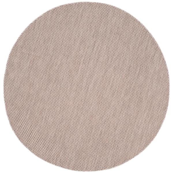 Courtyard Beige/Brown 8 ft. x 8 ft. Solid Distressed Indoor/Outdoor Patio  Round Area Rug