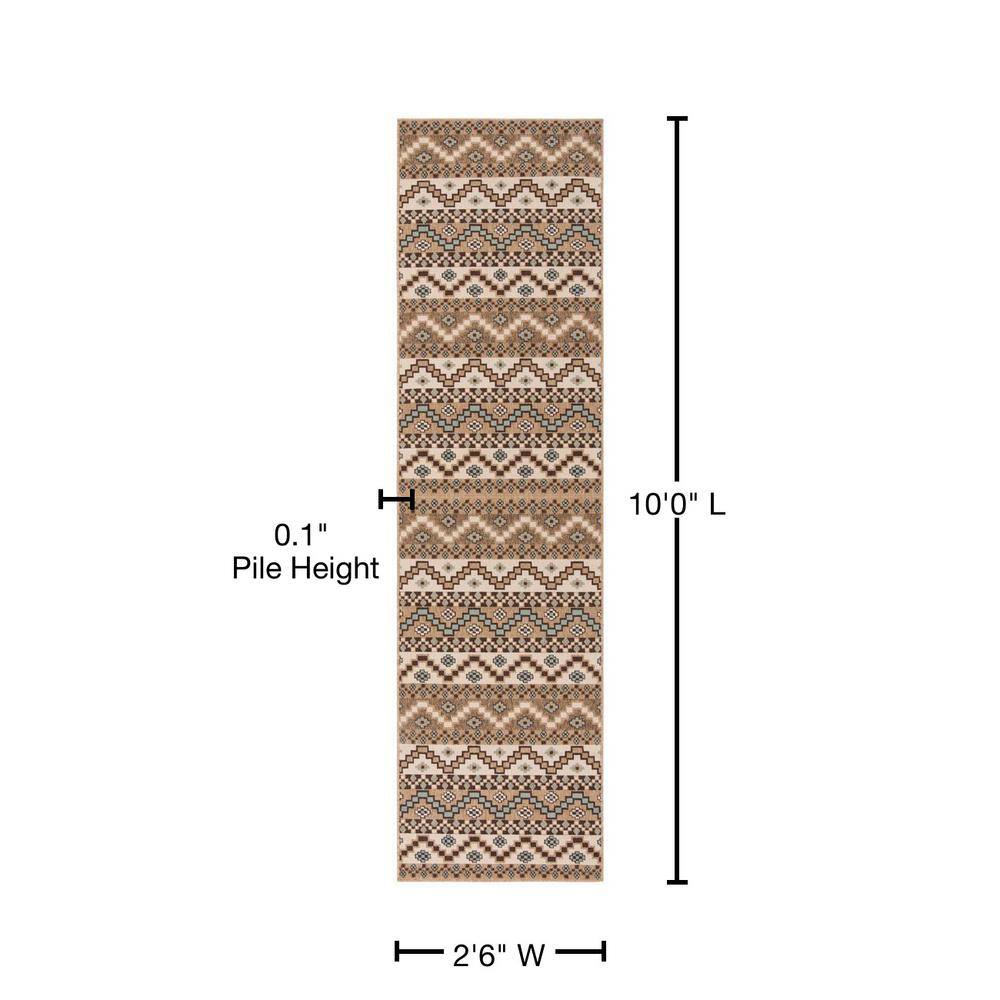 Easy Care Cream & Brown Floral Synthetic Indoor/Outdoor Rug