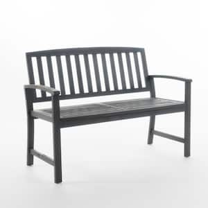 Farmhouse Style 2-Person High-Quality Durable Solid Acacia Wood Outdoor Bench with Back, Stable and Sturdy in Dark Gray