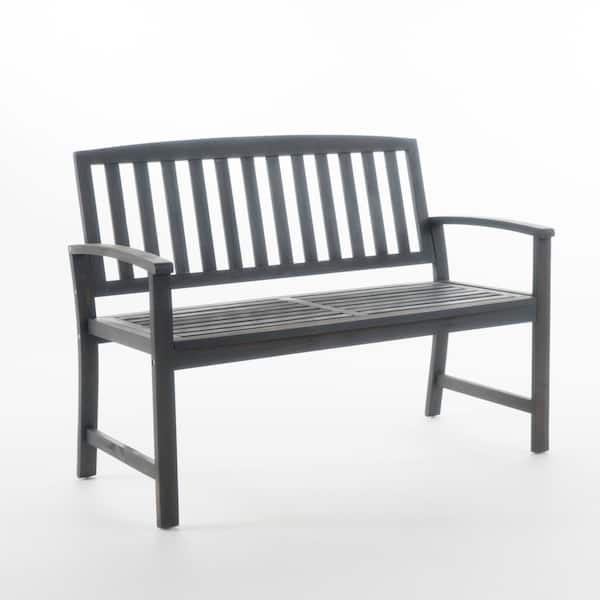 Misopily Farmhouse Style 2-Person High-Quality Durable Solid Acacia Wood Outdoor Bench with Back, Stable and Sturdy in Dark Gray
