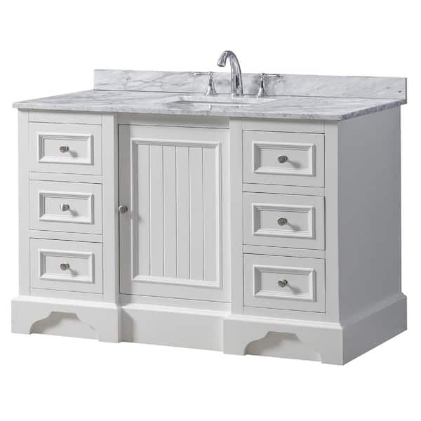 Direct vanity sink Kingwood 48 in. W x 23 in. D x 32.5 in. H Single Sink Bath Vanity in White with White Carrara Marble Top