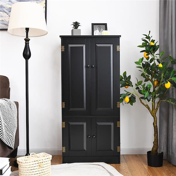 13 in. W x 49 in. H x 24 in. D 3-Shelves MDF Freestanding Cabinet Black 2-Doors Accent Floor Cabinet Storage Cabinet