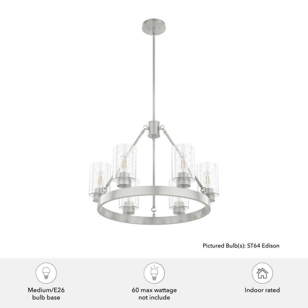 Hartland Brushed Nickel 6-Light Wagon Wheel Chandelier