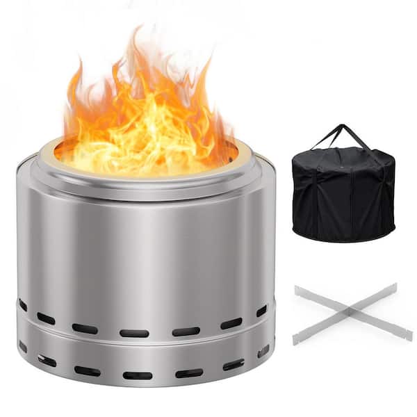 19.5 in. Stainless Steel Outdoor Fire Pit, Portable Wood Burning Fireplaces Low Smoke Bonfire for Camping Patio Outside