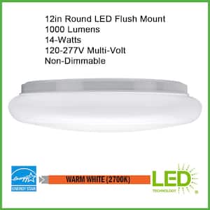 12 in. Round LED Flush Mount Ceiling Light Closet Bathroom Lighting Hallway 120-277V 2700K Warm White (8-Pack)