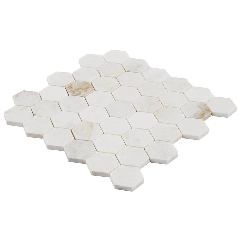 Frost White Polished Marble Hexagon Mosaic Tile 12" x 12"