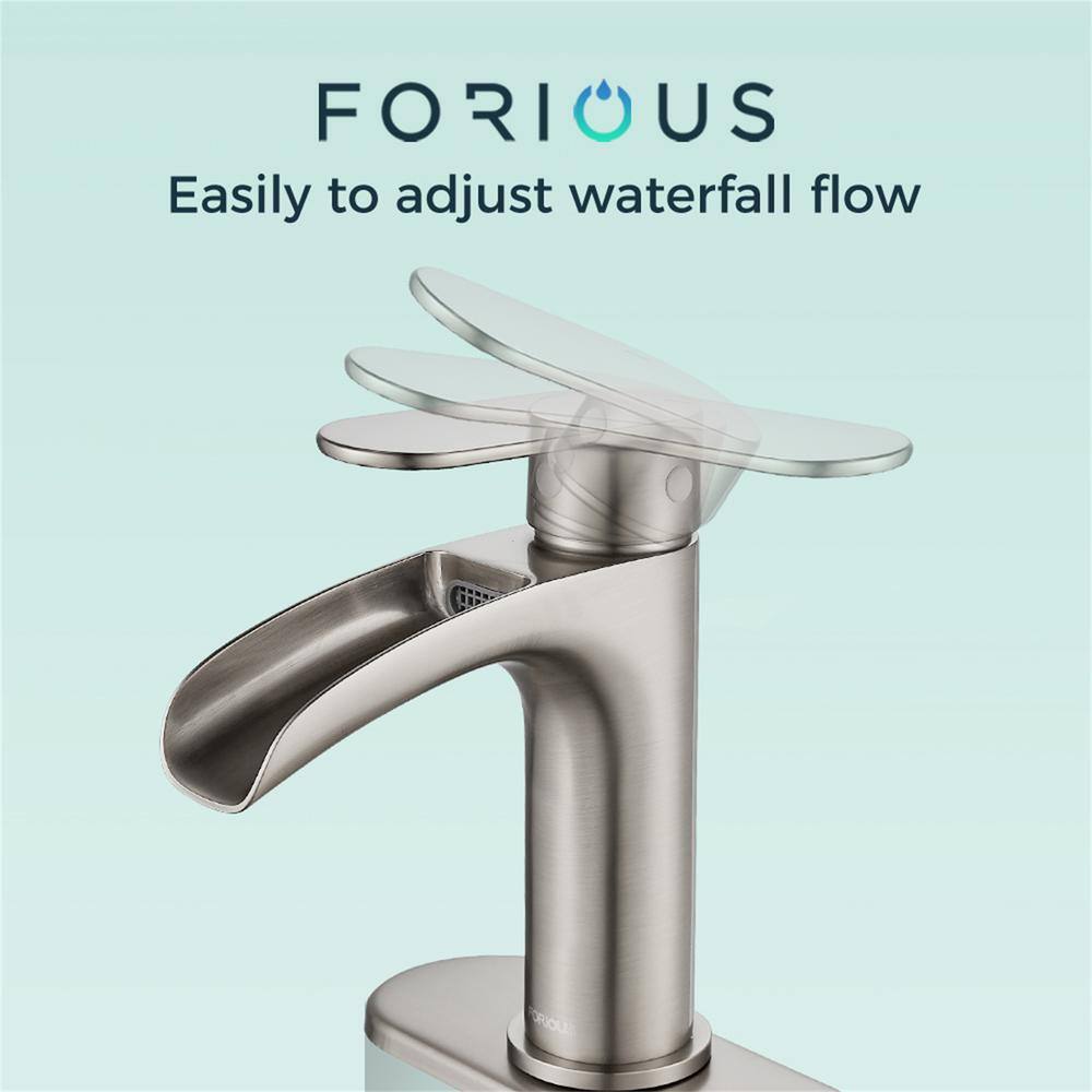Brushed Nickel Waterfall Single Handle Bathroom Faucet with Pop-Up Drain